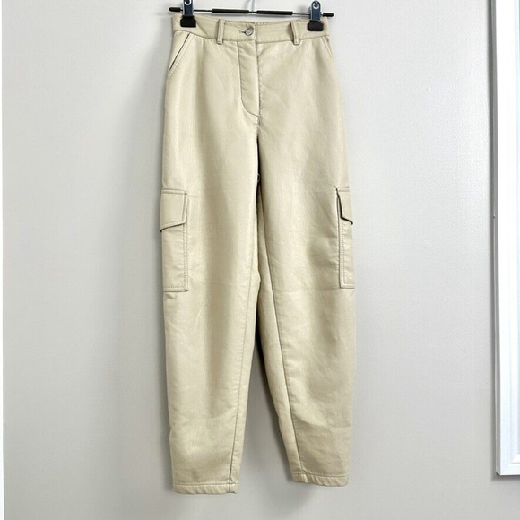 Wilfred Modern Cargo Pant Faux Leather Women's Size 0 Birch Beige - Picture 1 of 13